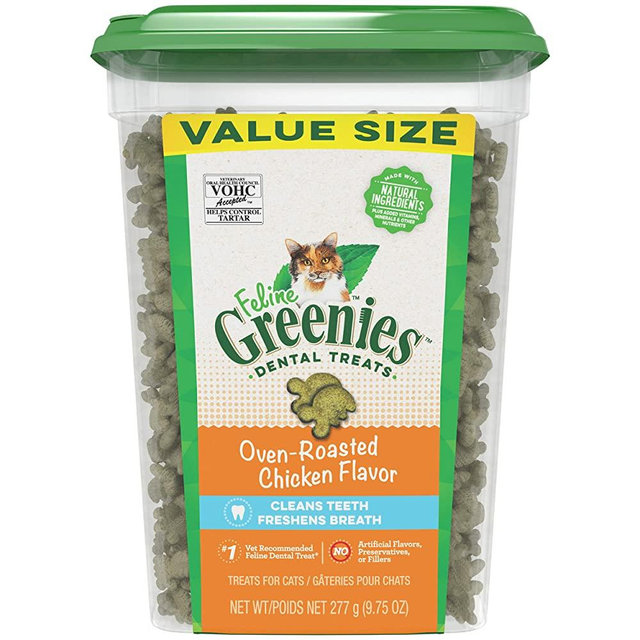 FELINE GREENIES Natural Dental Care Cat Treats, Chicken Flavor, All Bag Sizes
