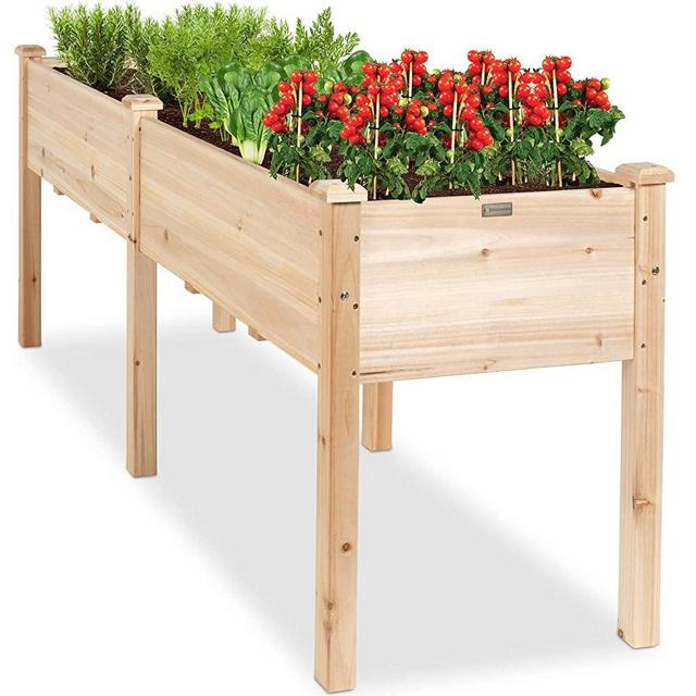 Best Choice Products 72x24x30in Raised Garden Bed, Elevated Wood Planter Box Stand for Backyard, Patio, Balcony w/Divider Panel, 6 Legs, 300lb Capacity