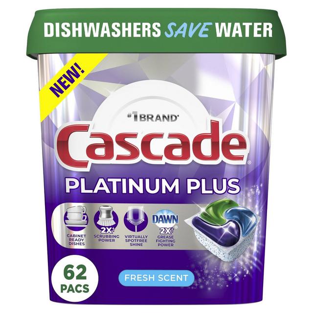 Cascade Platinum Plus Action Pacs Dishwasher Detergent - Fresh - 62ct