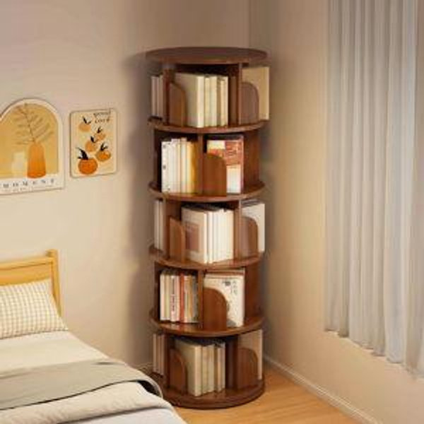 5 Tier Rotating Bookshelf, Walnut