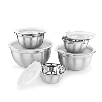 Avador Premium Stainless Steel Mixing Bowls with Lids, Set of 5 Brushed Stainless Steel Mixing Bowl Set, Easy To Clean, Space Saving, Great for Cooking, Baking, Prepping