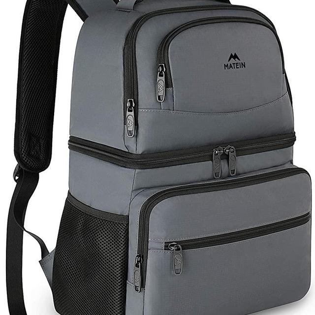 MATEIN Cooler Backpack 26 Cans Insulated Backpack Cooler Leakproof Double Deck Cooler Bag for Men Women Lightweight Soft Lunch Backpack with Cooler Compartment to Beach Picnics Hiking Work, Grey