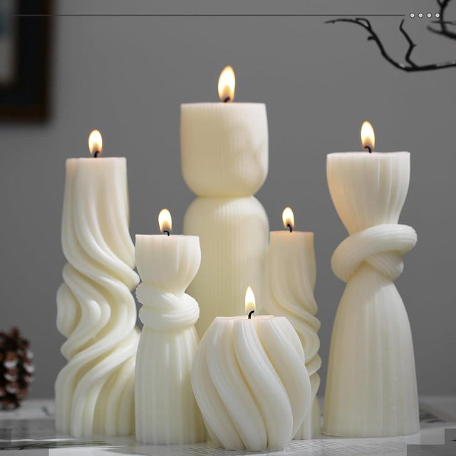 Threlaco 6 Pcs Pillar Candles Modern Aesthetic Ribbed Decorative Candle Set Cute Soy Wax Scented Ribbed Decor for Home(White,3.39-9.06 Inch)