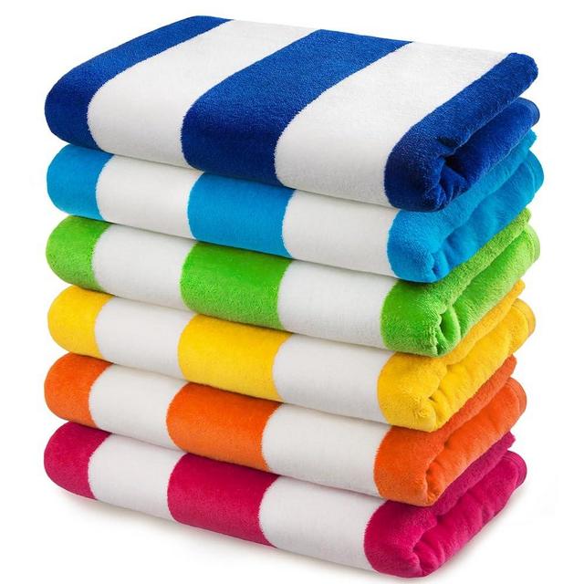 Cabana Stripe Beach and Pool Towel 6 Pack - 30in x 60in - Soft and Absorbent Eco-Friendly Terry and Velour (06 Pack)