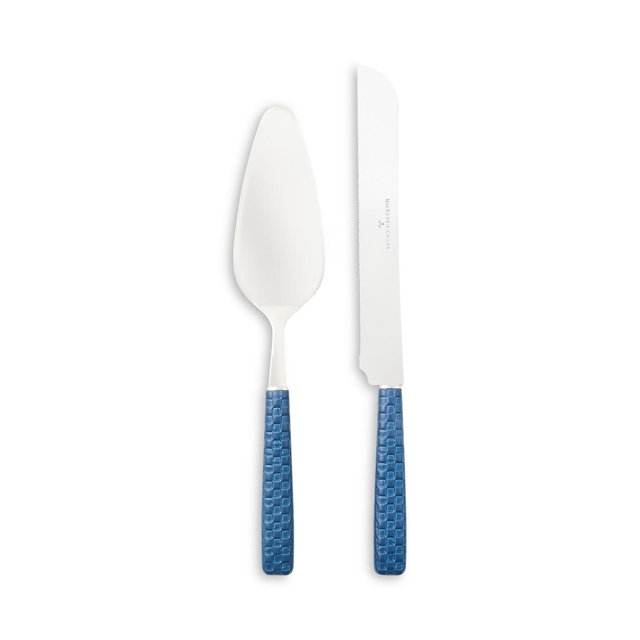 Mackenzie-Childs Everyday Indigo Cake Serving 2 Piece Set