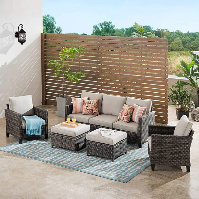 ovios Patio furnitue, Outdoor Furniture Sets,Morden Wicker Patio Furniture sectional with Ottoman,Backyard,Pool,Steel (Grey-Grey)