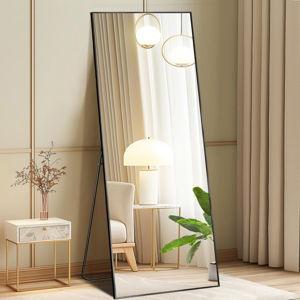 DUMOS Full Length Mirror with Stand, 56"x15" Floor Mirror with Aluminum Alloy Frame for Bedroom, Standing Full Body Mirror with Shatter-proorf Nano Glass for Wall, Living Room, Cloakroom, Black