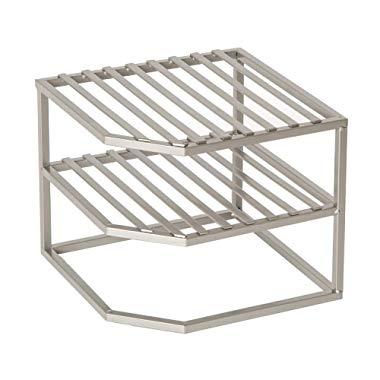 Seville Classics 2-Tier Corner Shelf Counter and Cabinet Organizer, Platinum