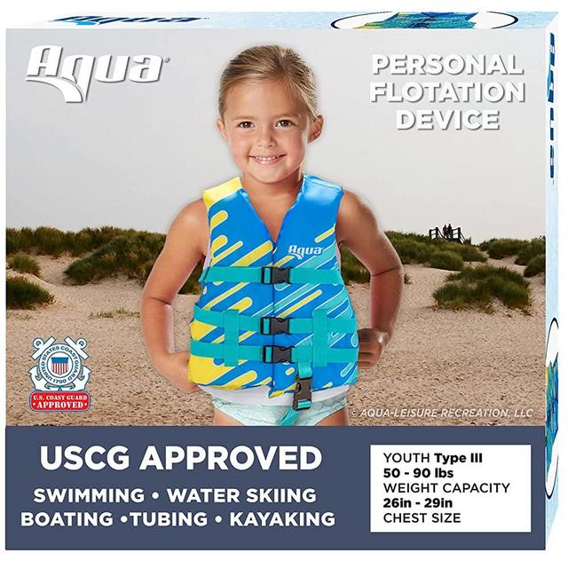 Aqua US Coast Guard-Approved Life Jacket, PFD with Comfortable Flex-Form-Fit Design, Infants/Kids/Youth
