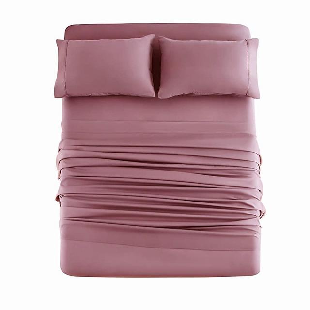 Mohap Bed Sheet Set 4 Pieces Brushed Microfiber Soft Bedding Fade and Stain Resistant Queen Size Rose Red