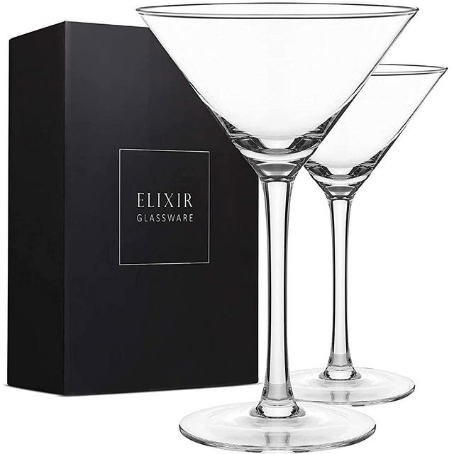 ELIXIR GLASSWARE Martini Glasses Set of 2 - Hand Blown Crystal Martini Glasses with Stem - Elegant Cocktail Glasses for Bar, Martini, Cosmopolitan, Manhattan, Gimlet, Pisco Sour 9oz, Clear