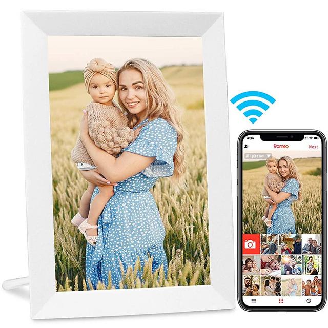 AEEZO WiFi Digital Picture Frame, IPS Touch Screen Smart Cloud Photo Frame with 16GB Storage, Easy Setup to Share Photos or Videos via Free Frameo APP, Auto-Rotate, Wall Mountable (9 inch White)
