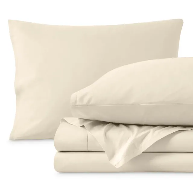 300 Thread Count Organic Cotton Percale Sand 4 Piece Queen Bed Sheet Set by Bare Home