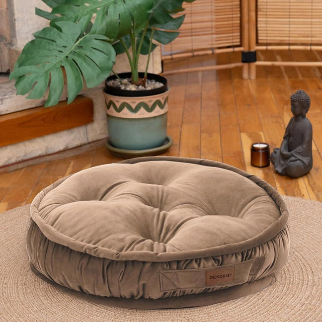 Dekorist Round Floor Cushion, Floor Pillow Thick Floor Seating, Comfortable Supportive, Quilted Soft Booster Seat Pad for Yoga Meditation, Yoga Cushion, 56 cm 22 inch, Ibiza, Light Brown