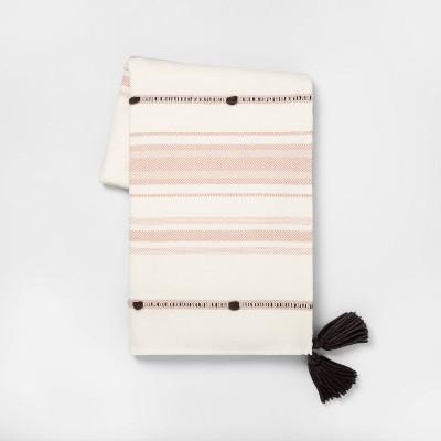 Throw Blanket Dusty Pink Stripe with Poms - Hearth & Hand™ with Magnolia