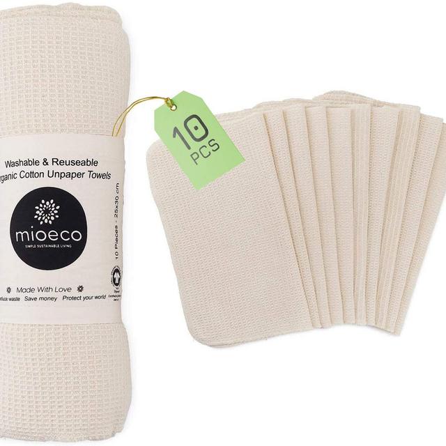 Reusable Paper Towels Washable - Bamboo Nature Friendly Paper Towels Organic Cotton - Thick, Strong, Paperless Kitchen Roll - Reusable Napkins - Zero waste (Ten Pack)