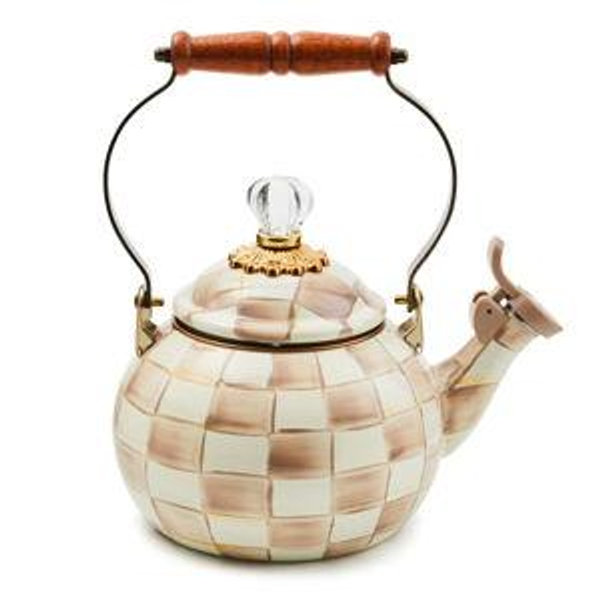 Mackenzie Childs Mocha Check Whistling Tea Kettle