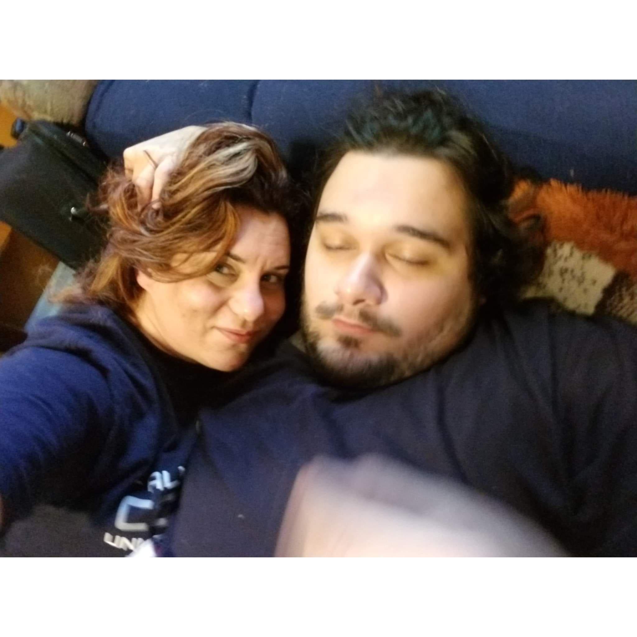 Snuggle time - Jon was asleep. 2018