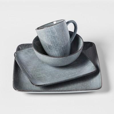 Solene Square Stoneware 16pc Dinnerware Set Gray - Project 62™