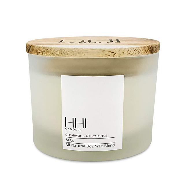HHI CANDLES All-Natural Scented Soy Candle, Cedarwood and Eucalyptus, Single Wick, Large Eight Ounce Candle