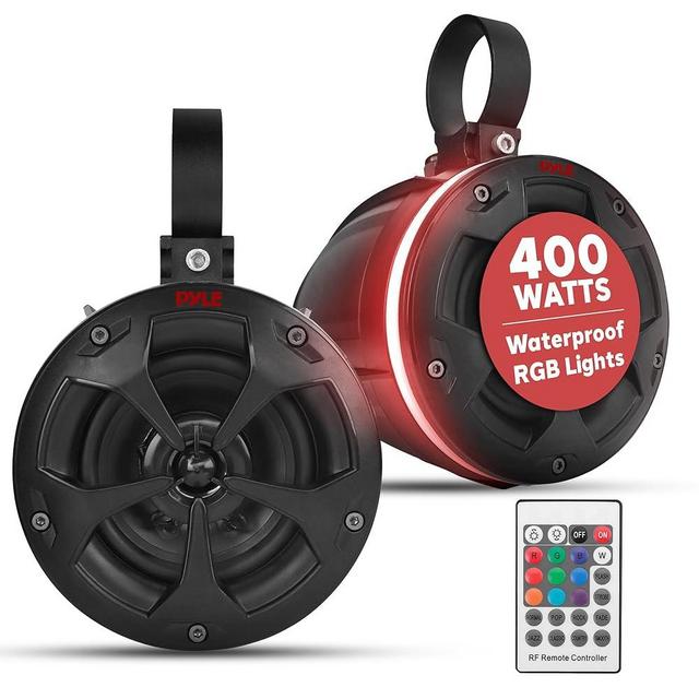 Pyle 2-Way Off-Road Weatherproof Speakers - 4" 800W Active Passive Marine-Grade Wakeboard Durable Tower Speakers System with Bluetooth & RGB Lights for ATV/UTV, Jeep, Boat, and Outdoor Adventures
