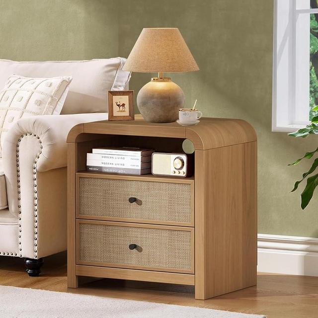 Oak&Sparrow 2 Drawer Tall Dresser for Bedroom, 23.6'' Rattan Dresser with Ample Storage, Boho Chest of Drawers, Thickened Curved Profile Design, Oak Dressers for Bedroom, Living Room