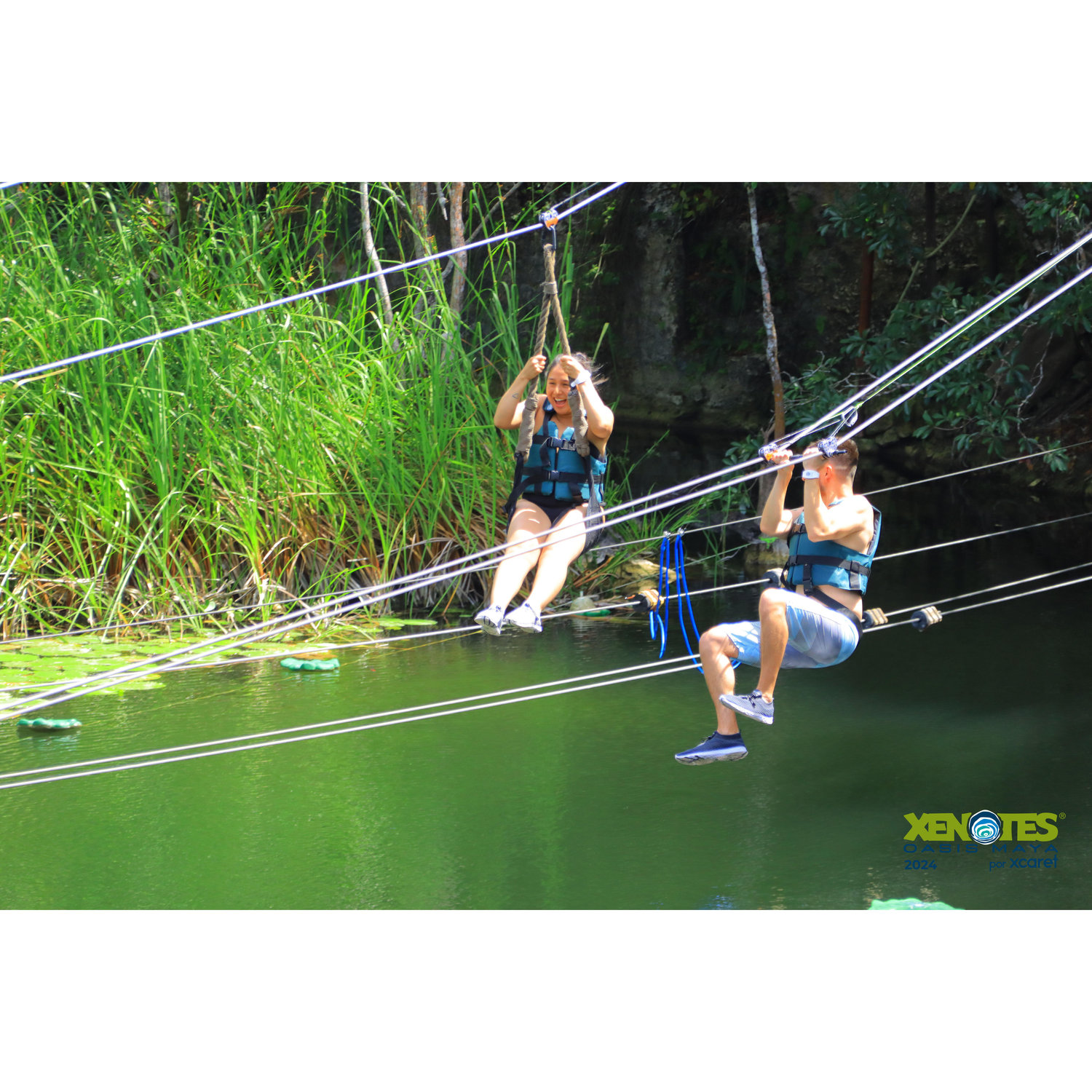Ziplining into a cenote in Cancun