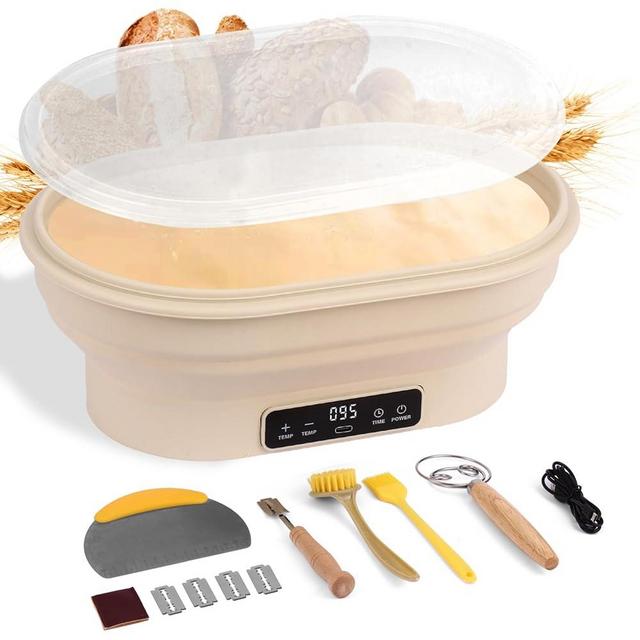 Sandiyago Electric Heating Bread Proofing Basket, 2L Large Capacity Electric Thermostatic Silicone Batter Bowl, Auto Warming On/Off, Collapsible Design, Perfect for Sourdough Starter & Artisan Baking