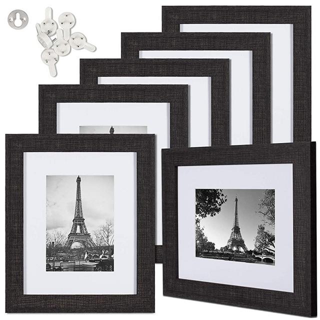 upsimples 8x10 Picture Frame Distressed Black with Real Glass,Display Pictures 5x7 with Mat or 8x10 Without Mat,Multi Photo Frames Collage for Wall or Tabletop Display,Set of 6