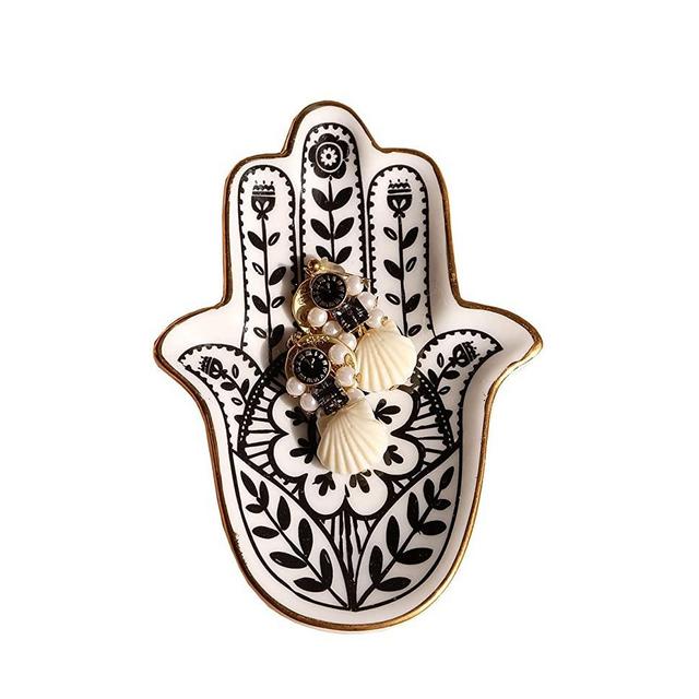 PUDDING CABIN Trinket Dish Hamsa Ring Dish Holder Small Jewelry Tray Decorative Plate