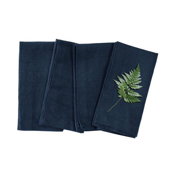 Linen Dinner Napkins 20 x 20 Inch - 100% Pure French Linen Cloth Napkins Stone Washed Eco-Friendly & Soft - Set of 4 (Navy, 20 x 20 Inch)