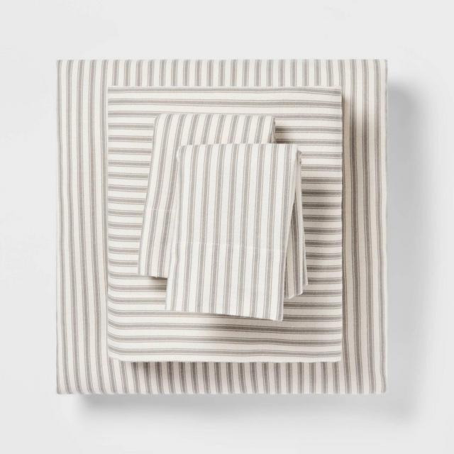King Fall Flannel Patterned Sheet Set Gray Stripe - Threshold™