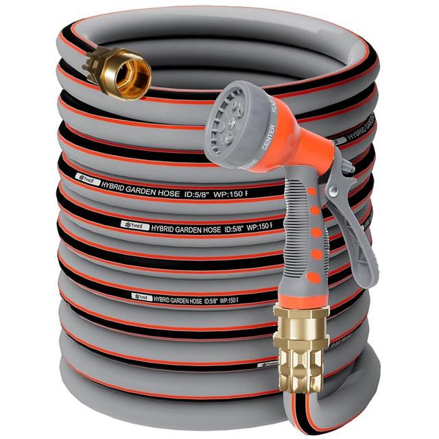Yvnicll Garden Hose 100 ft 5/8, Rubber Water Hose Heavy Duty, Outdoor No Kink Hose, Hybrid Durable Hose for Yard Lawn with Sprayer Nozzle and 3/4'' Brass Solid Fittings
