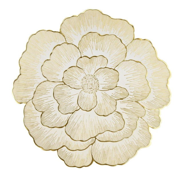 Floral Round Placemats Set of 6 Gold Vinyl Table Mats Heat Resistant Non Slip Place Mats for Dinning Table Setting Christmas Wedding Thanksgiving Party Decoration