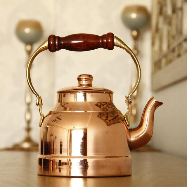 Handmade Copper Tea Kettle,Stovetop Teapot,Traditional Ottoman Copper Tea Set,Copper Herbal Teapot,Turkish Tea Kettle 1.3Liter(0.34 gallons)