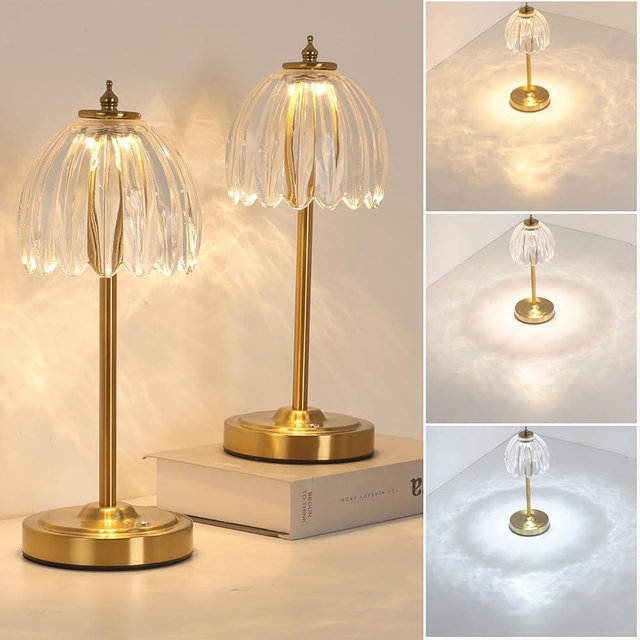 Shenmoyl Set of 2 Tulip Table Lamp with 5000mAh Battery & Touch Control, Cordless Small Table Lamp with 3 Colors, Dimmable Rechargeable Table Lamps for Bedroom, Desk, Bedside (Transparent Tulip)