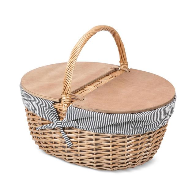 Picnic Time Country Navy & White Striped Picnic Basket