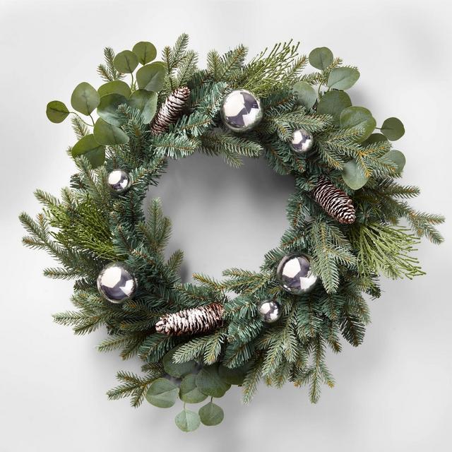 22in Unlit Greenery Eucalyptus Silver Shatterproof Artificial Wreath - Wondershop™