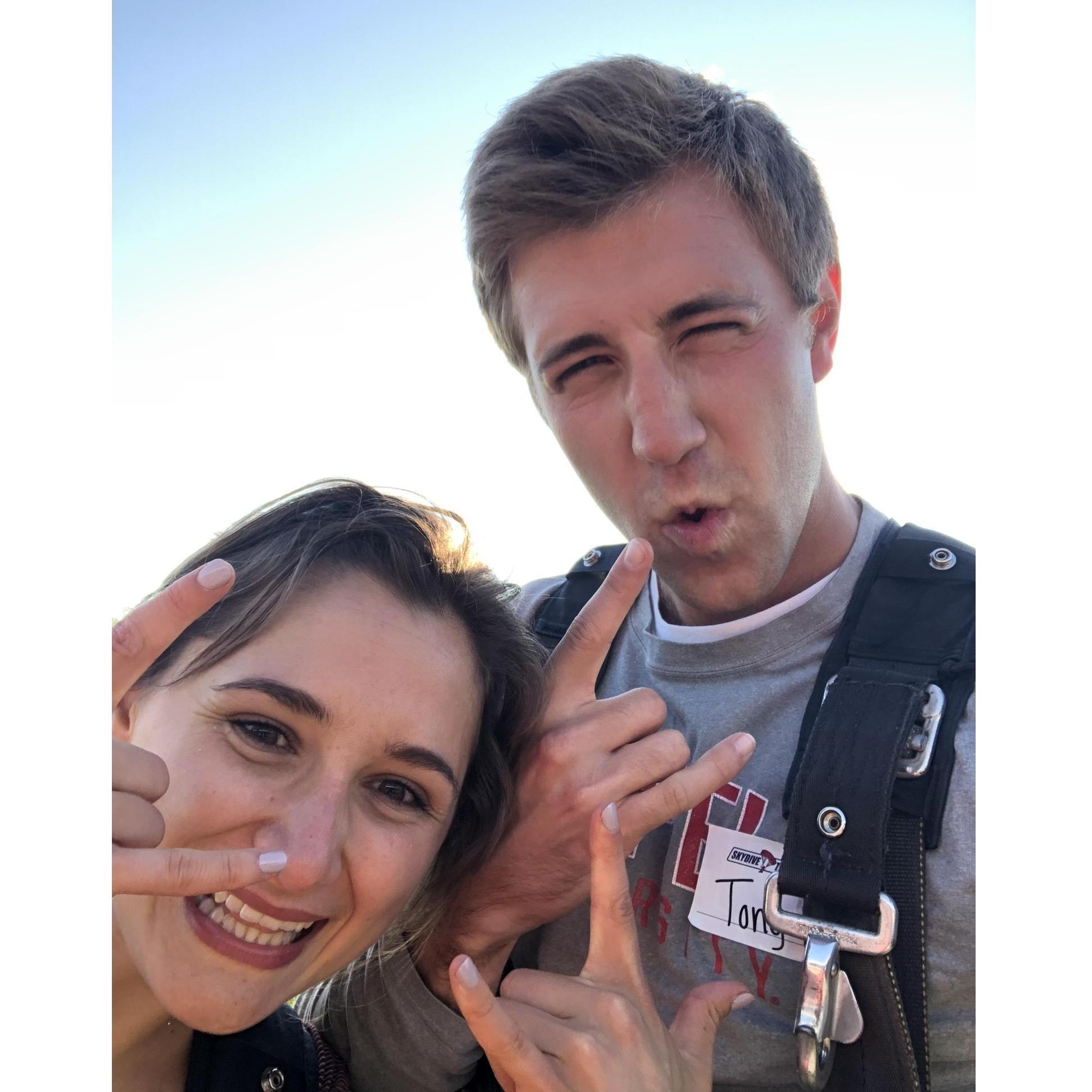 Feeling proud after skydiving.