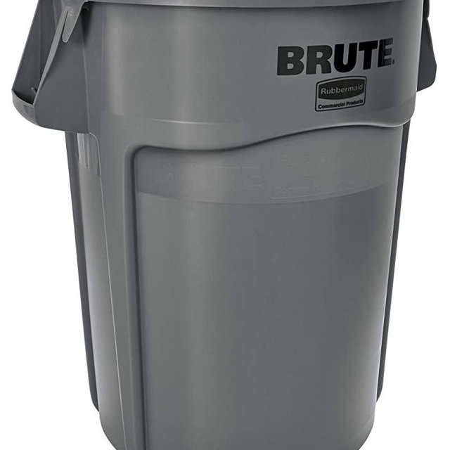 Rubbermaid Commercial Products FG265500GRAY BRUTE Heavy-Duty Round Trash/Garbage Can, 55-Gallon, Gray