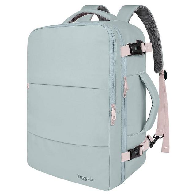 Taygeer Personal Item Backpack for Men Women, Travel Backpack Carry on Luggage Flight Approved with USB Charging Port & Shoe Pouch, Large Weekender Backpack Work Bag for Hiking Gift, Gray Powder