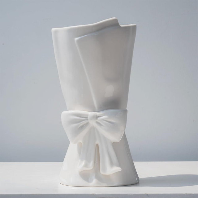 Relexome Fully Glazed White Ceramic Bow Vase 9.64 in Unique Cute Modern Decorative Bouquet Flower Vases for Home Living Room Table Decor Women Girl Gifts