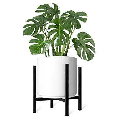 Mkono Plant Stand Mid Century Modern Tall Flower Pot Stands Indoor Outdoor Metal Potted Plant Holder, Plants Display Rack Fits Up to 12 Inch Planter(Planter Not Included)