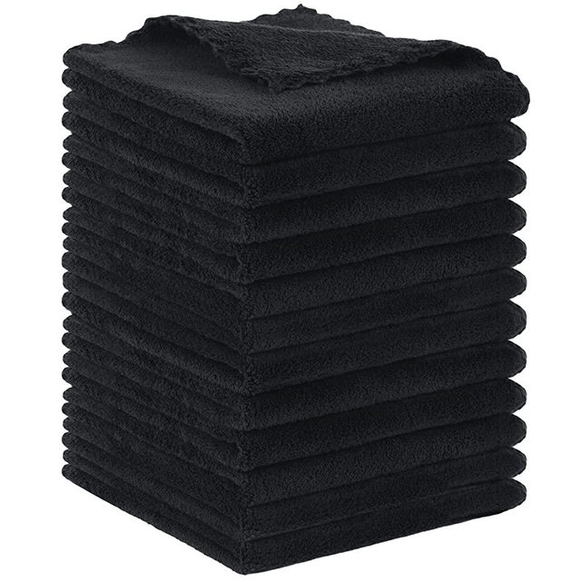 SUNLAND Microfiber Face Cloth Reusable Makeup Remover Facial Cleansing Towel Ultra Soft Face Washcloth 11inchx 11inch (12pack, black)