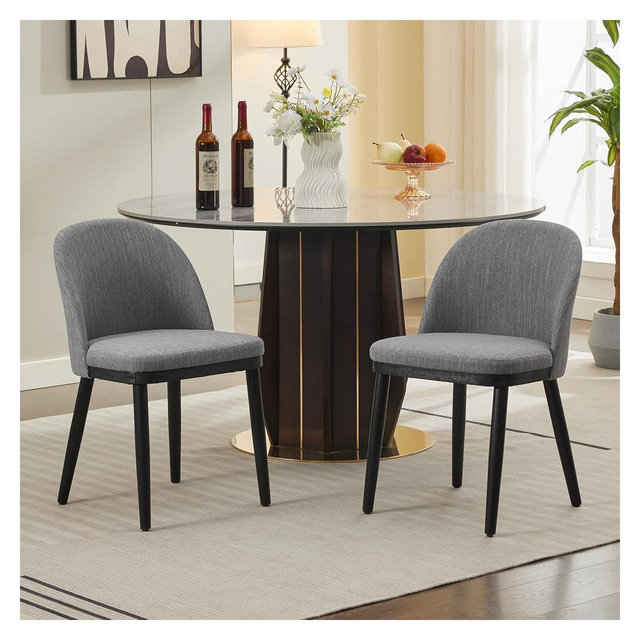Set of 2 Modern Upholstered Dining Chairs – 300lb Capacity, Curved Backrest & Sturdy Wood Legs for Kitchen, Cafe, or Living Room, Grey