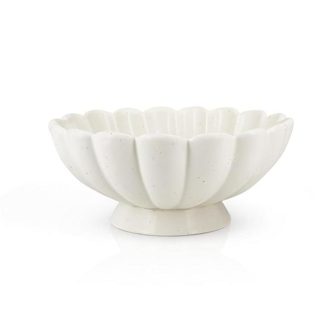 8"White Stoneware Scalloped Decorative Bowl-Ceramic Fruit Bowl for Kitchen Counter, Elegant Wavy Edge Decorative Centerpiece Bowls for Home Decor, Perfect for Housewarming and Wedding Gift