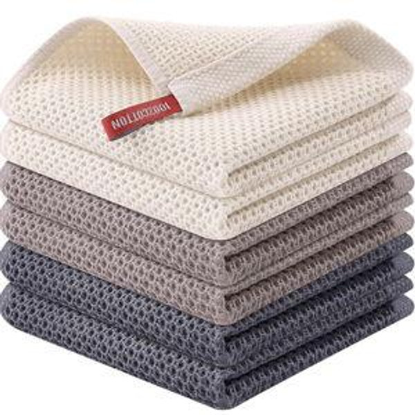 100% Cotton Kitchen Dish Cloths (12 X 12 Inches, Mixed Color), 6 Pack Waffle Weave Ultra Soft Absorbent Dish Towels for Drying Dishes Quick Drying Kitchen Towels Dish Rags