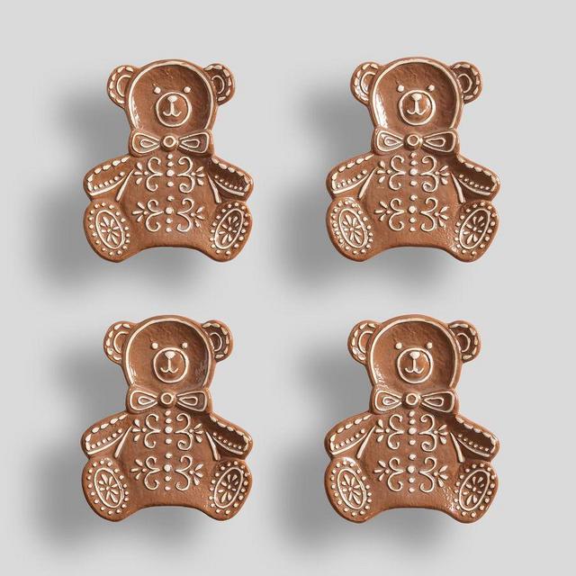 Gingerbread Teddy Bear Stoneware Appetizer Plates, Set of 4 - Brown