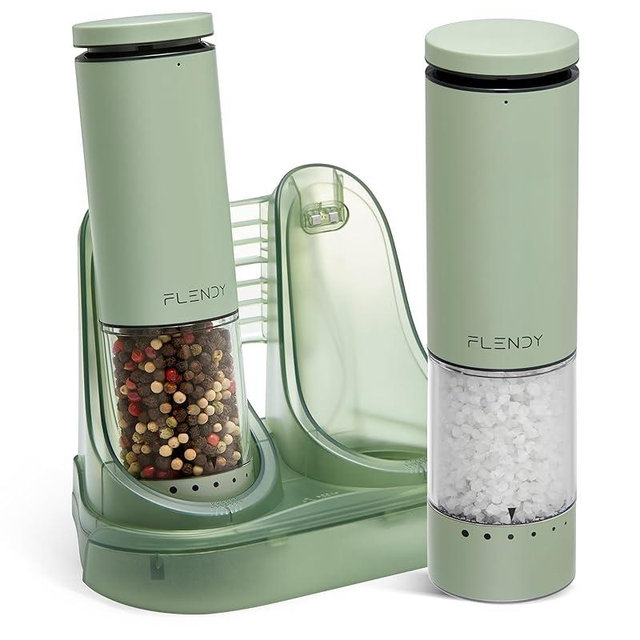 Flendy Electric Salt and Pepper Grinder Set Rechargeable, Automatic Salt and Pepper Grinder Set with Oversized Top Button, Stainless Steel Electric Salt and Pepper Shakers Set