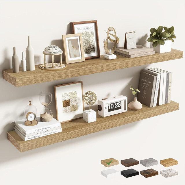 Acovy 40 Inch Floating Shelves for Wall 2 Pack, 40" Wall Shelves for Books, Storage, Decor, Wall Mounted Floating Shelf with Invisible Brackets for Kitchen, Living Room, Oak